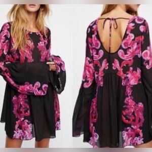 Free People Black Hobo Oversize Dress with Pink Floral Print